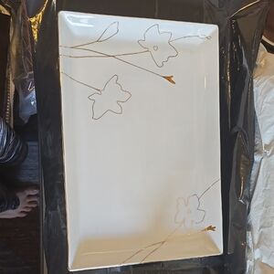 Floral Rectangular Serving Platter New Large 17x12 Inches